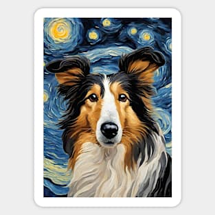 Cute Collie Dog Breed Painting in a Van Gogh Starry Night Art Style Sticker